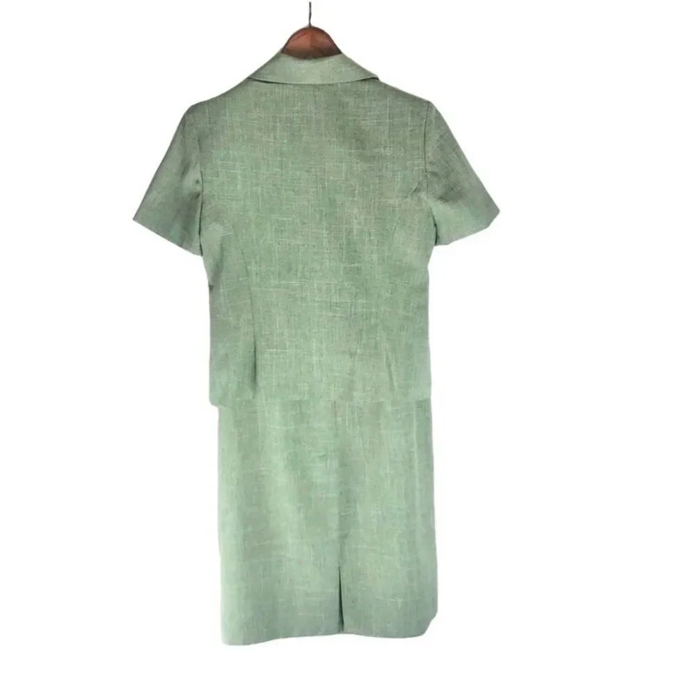 Vintage Womens Sage Green Short Sleeve Blazer & Pencil Skirt Suit Set